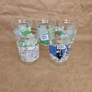 5-Welch's Looney Tunes Collectors Jelly Jar Glasses Two #1's, #5, #11, "12